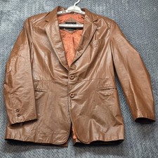 Vintage JCPenney Leather Jacket Men's 44 Regular Tan Brown Button Front Blazer
