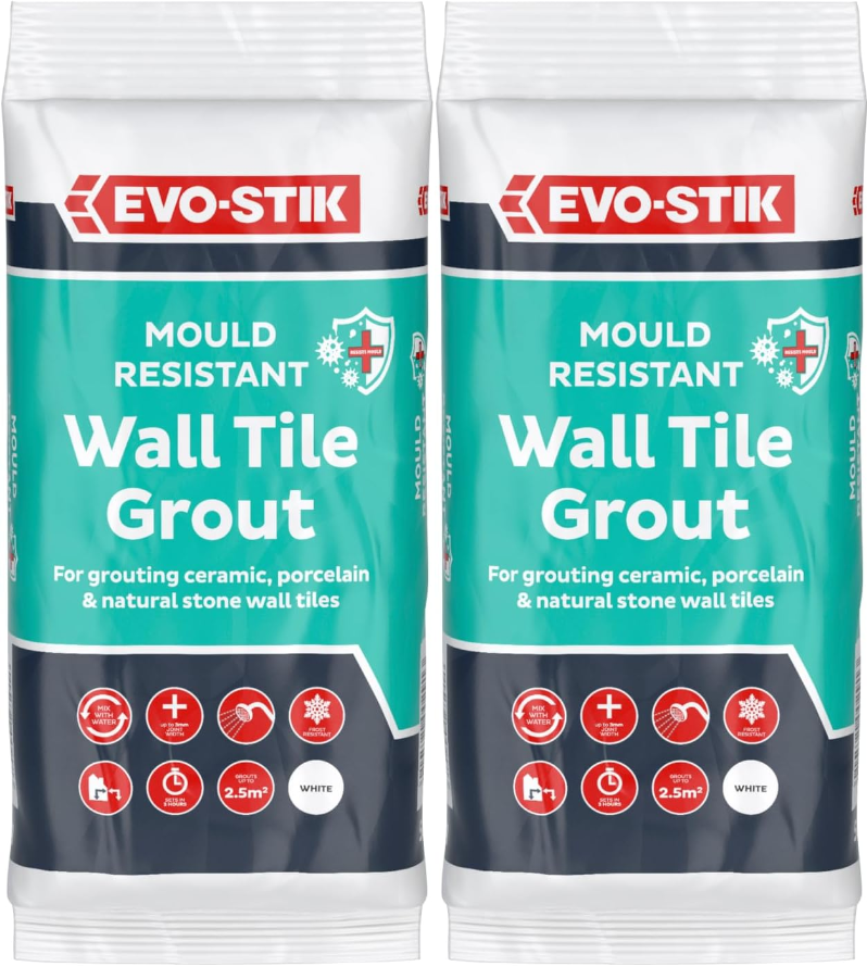 2x Evo-Stik Wall Tile Grout Ceramic Porcelain Stone Mould Resistant 1.5kg WHITE