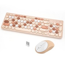 Wireless Keyboard and Mouse Combo, Retro Typewriter Keyboard with Round Keyca...