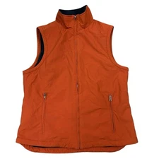 LL Bean Vest Womens Medium Fleece Lined Full Zip Softshell Orange Outdoor Hiking
