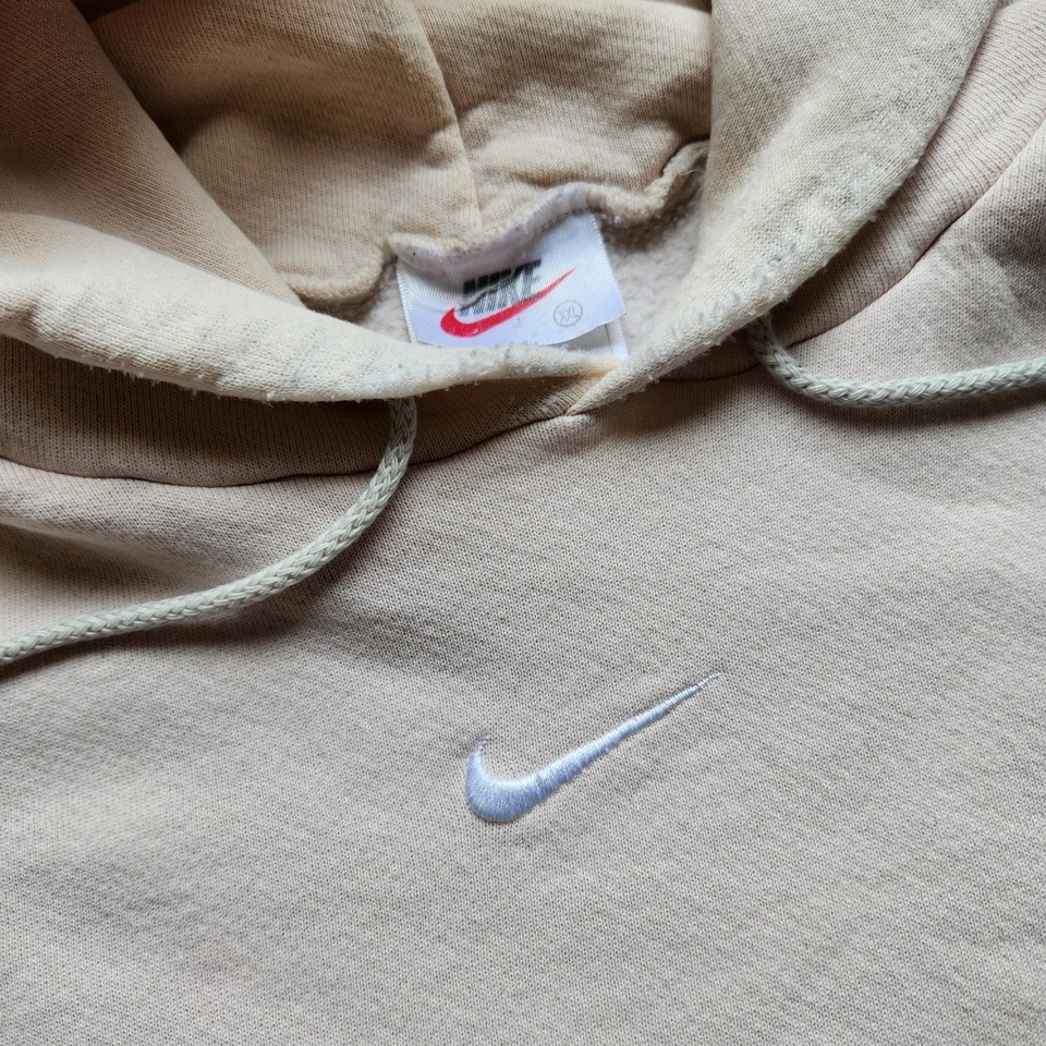 Sudadera con capucha vintage años 90 Nike Center Swoosh malvavisco crema blanco roto - XXL Foto 3 de 4