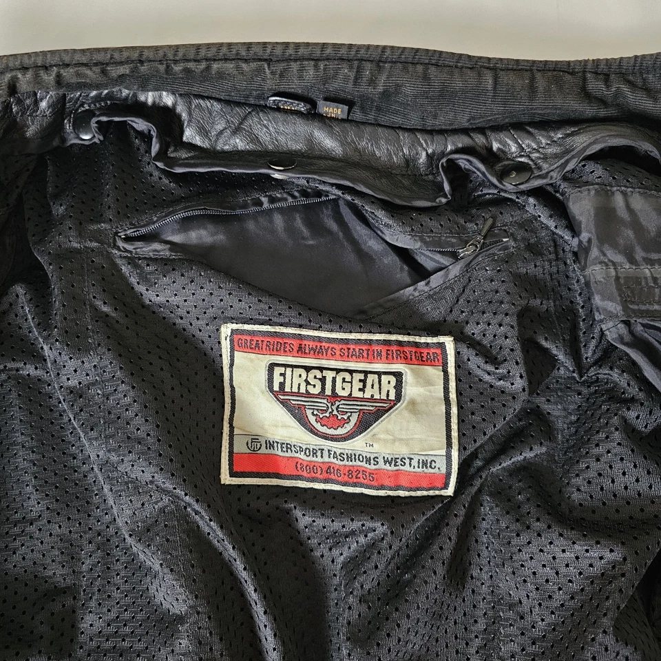 First Gear Black Leather Jacket Mens XXL Mesh Lined Biker Motorcycle Zip Vents - Image 2 of 4