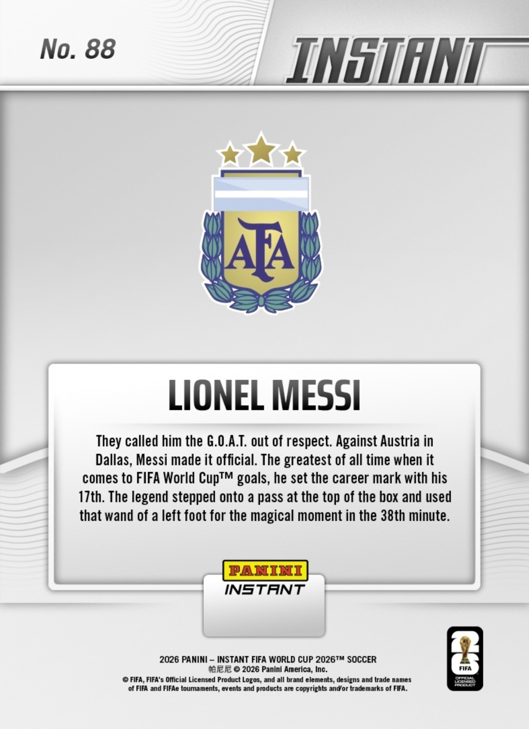 2026 Panini Instant FIFA World Cup #88 #89 Lionel Messi Argentina PRESALE RECORD view 4
