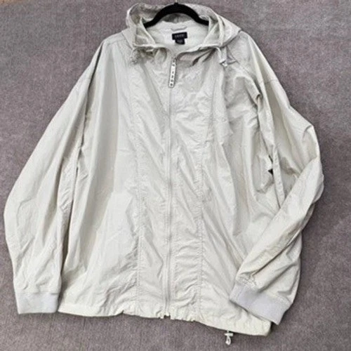 IZOD XXL Nylon Windbreaker Jacket Hooded Full Zip Beige Lightweight Coat