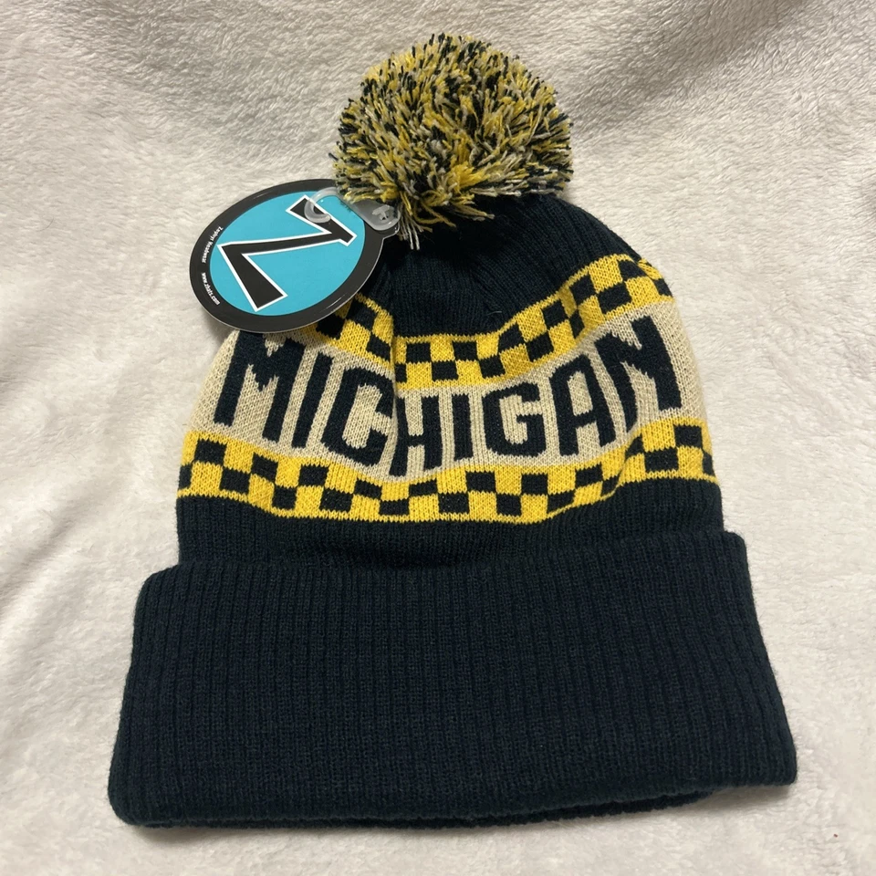 Michigan Wolverines Knit Beanie Zephyr College Football With Pom NWT - Image 2 of 3