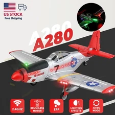 WLtoysXK A280 Brushless RC Airplane with Light,P-51D Mustang,6G/3D Mode​,with 2B