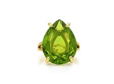 Vintage Pear Cut Green Peridot Gemstone Gold Plated In 925 Sterling Silver Ring
