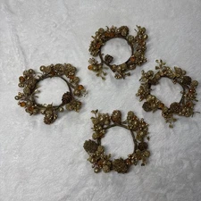 Pier 1 Imports Candle Rings 6” Across Golden Pinecones Set Of 4 Fits 3” Candle