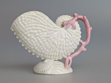 Antique 19th Century Belleek Nautilus Shell & Coral Vase White Pink Yellow