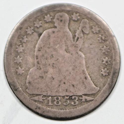 1853 Seated Liberty Dime Almost Good Variety 3 Arrows at Date US 10C Coin
