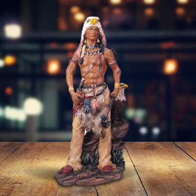 12''H Indian Warrior with eagle Statue Native Tabletop Ornament
