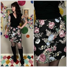 Vintage 1980s Floral Cotton Faux Wrap Mini Skirt  26" Waist