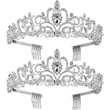 2 Pack Rhinestone Princess Tiaras with Combs Crystal Crown Headbands for Girls