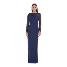 JS Collections navy Maria lace scallop long sleeve column gown NWOT SZ 8