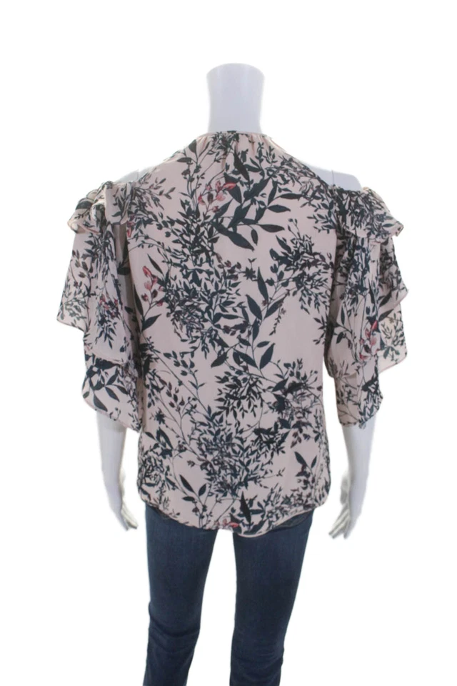 Blusa Top Parker Mujer Seda Rosa Floral Hombro Frío Manga Corta Talla S Foto 3 de 4