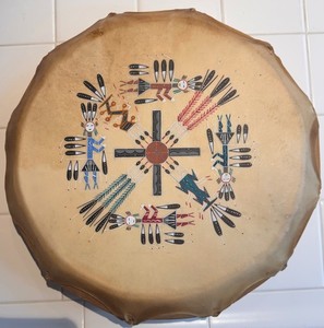 Pow Wow Native American Hand Drum Rawhide Hand Made  14” X 3" Sounds Great