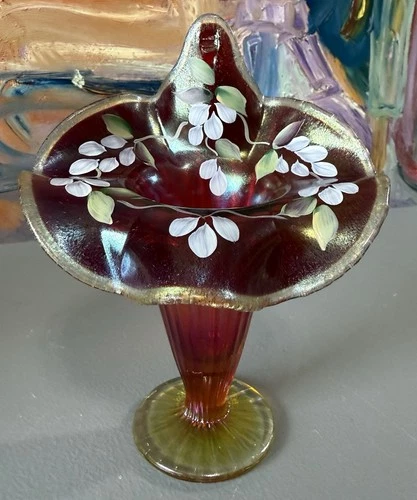 Fenton Art Glass Amberina Stretch Iridescent Jack In The Pulpit Vase Signed Exc