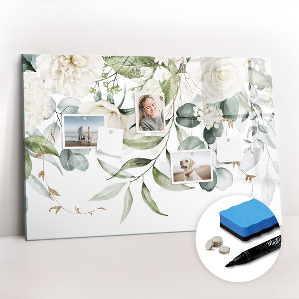 Magnetboard Glas Beschreibbar Inkl Magneten Marker Notizen Natur 90X60 Cm-image