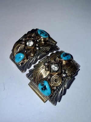Native American Solid Sterling Silver Natural Turquoise Gemstone Watch Links