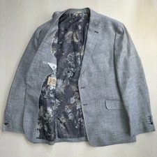 Joseph Abboud Nova Fides Sport Coat Men 44 Slim Fit Gray Linen Blend Floral Line