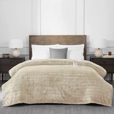 Brookstone Twin Heated Micro Herringbone Blanket Taupe