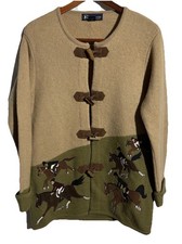 Vintage Eagle Eye Sz M Cardigan Sweater Horses Fox Hunting Toggle Closure Wool
