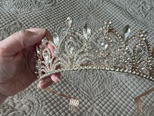 Rose Gold Rhinestone Bridal Tiara Headband Crystal Wedding Crown Hair Comb