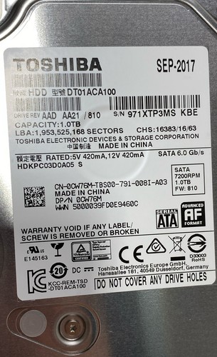 Toshiba Internal Hard Drive 1TB - Wiped - Bild 4 von 4