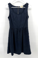 Collective Concepts A Line Dress Navy Blue Embossed Fabric Lined Dainty Women S