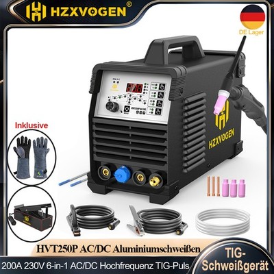 6-in-1 AC/DC Aluminium TIG 200A 230V Puls Quadrat MMA Schweißgerät mit Fußpedal
