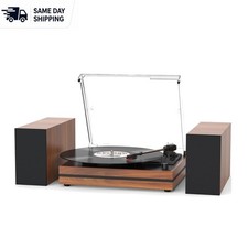 Elegant Vintage Belt-Drive Record Player with Bluetooth Detachable Speakers