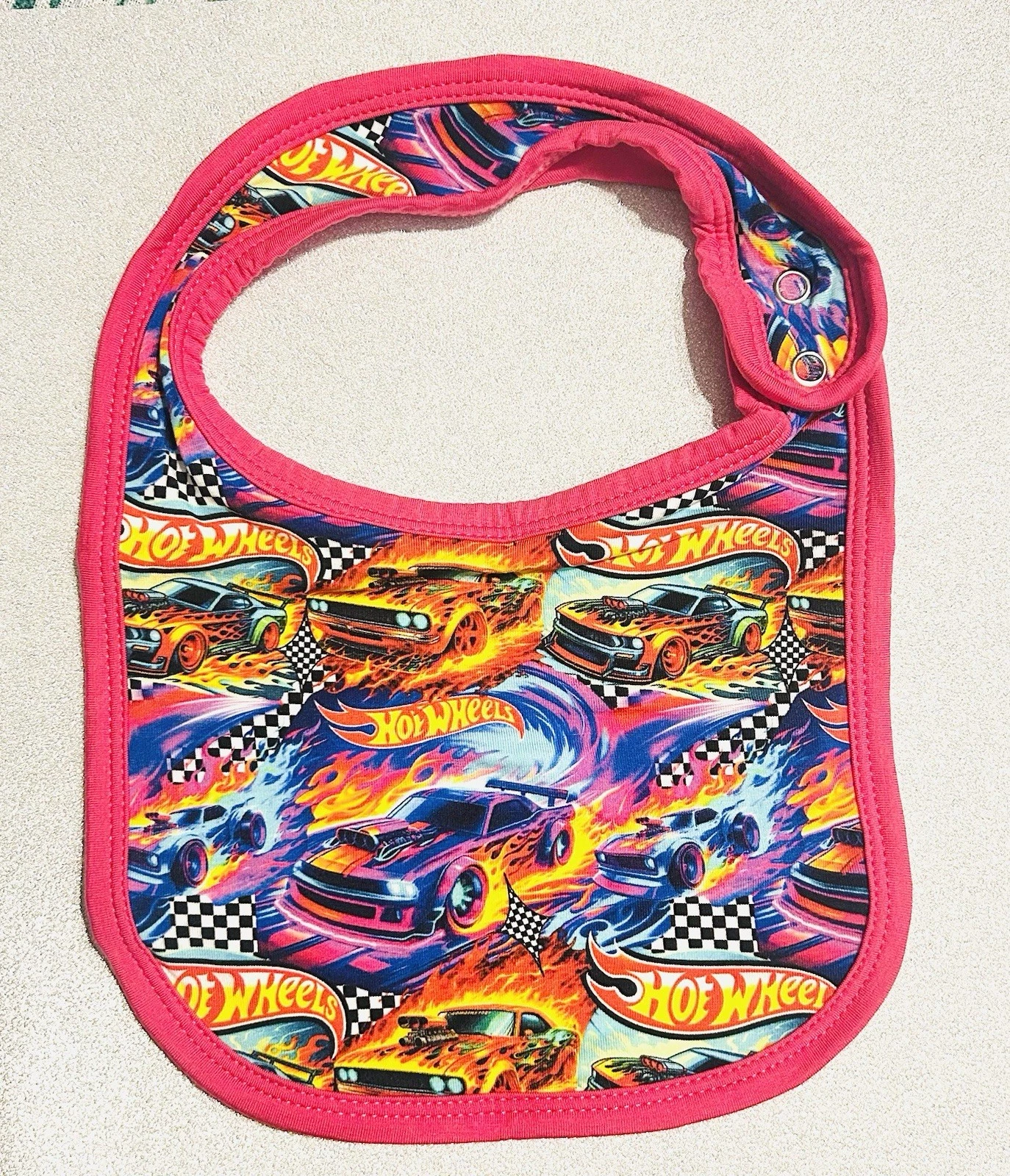 Bamboo Pink Hot Wheels Baby Bib