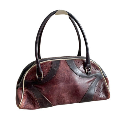 PRADA Bowling Bag Handtasche schwarz bordeaux perforiertes Leder