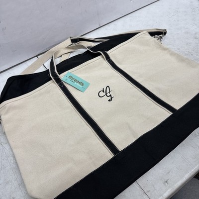 NWT Threads by Peerless Canvas Tote NO EMBROIDERED LOGO. White & Black, Handles