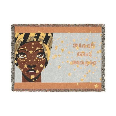 Black Girl Magic Woven Blanket | Afrocentric Portrait, Stars Pattern