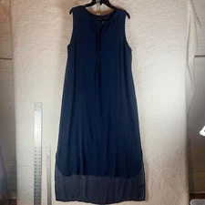 H By Halston Women's Navy Blue Sleeveless Button Maxi Dress Size 16 9098