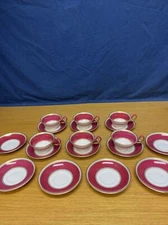 Wedgwood (W1813) Ulander Powder Ruby (6 Sets) Footed Cups & Saucers w/More