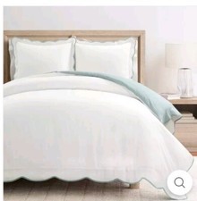 Lush Decor 3Pcs Duvet Coastal Chic Scallop Edge Blue/White King Size