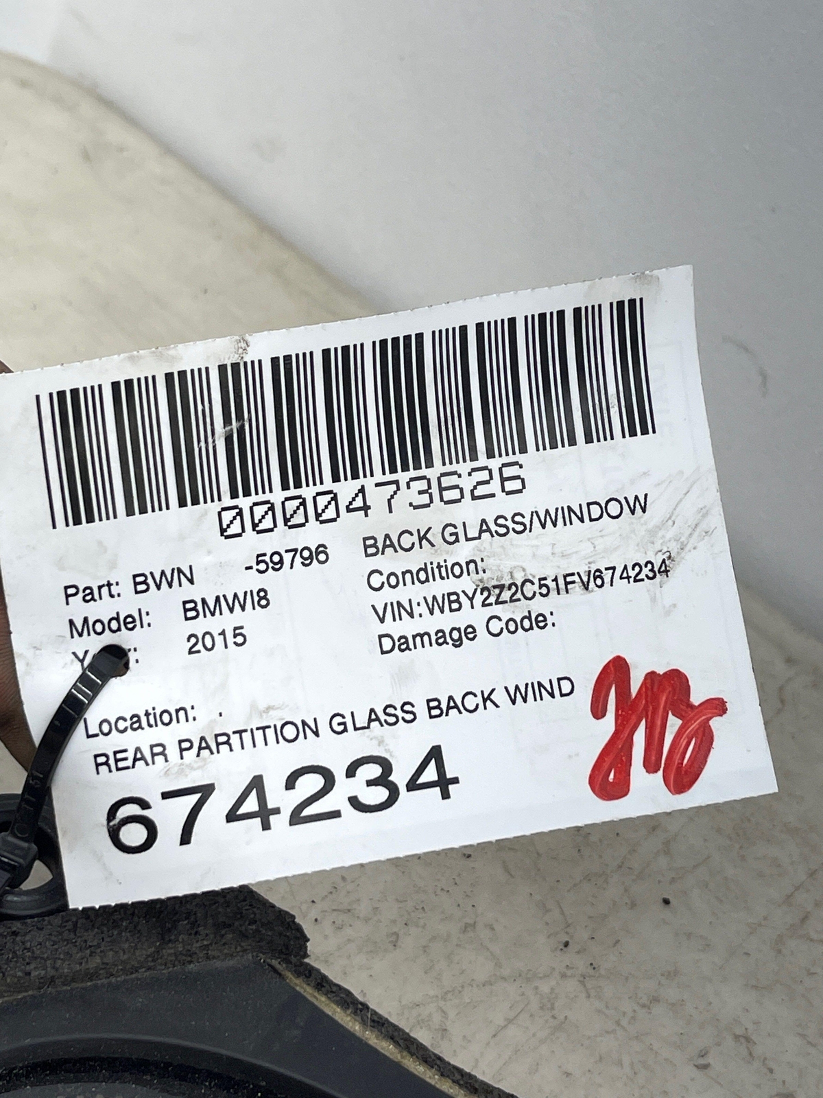 2014-2019 BMW I8 REAR PARTITION GLASS BACK WINDOW 51317393243 OEM
