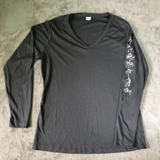 Pony Club USPC TShirt Womens Size Large Gray Long Sleeve V-Neck Horse Riding