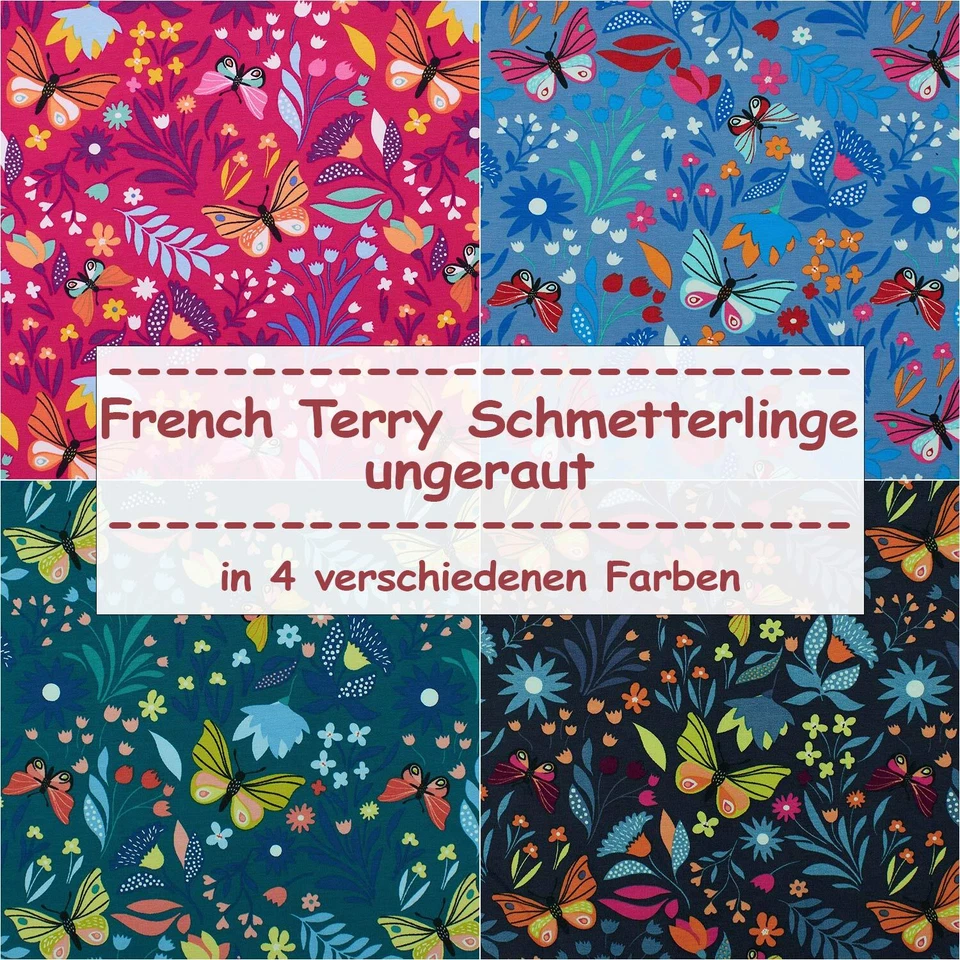 FITZIBIZ French Terry Schmetterlinge, unangeraut (Stoff, Meterware ab 0,50m)