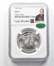 1945 Walking Liberty Half Dollar Miles Standish MS67 NGC CAC *8561