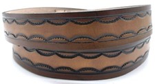 TWO TONE BROWN GEOMETRIC DESIGN GENUINE COWHIDE LEATHER BELT MADE IN USA