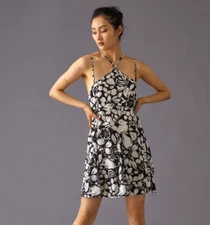 Anthropologie Sheer Slip Dress Sundress B&W Floral Backless Strappy Size M NEW