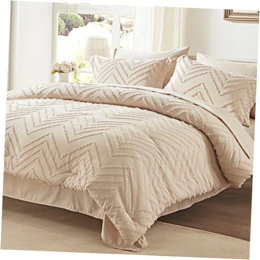 Comforter Set, Beige Tufted Bed in a Bag 7 Pieces with Queen 01 - Beige-image
