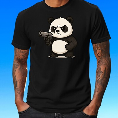 Mens Panda Gun Print Cotton T-Shirt Size XS to 5XL