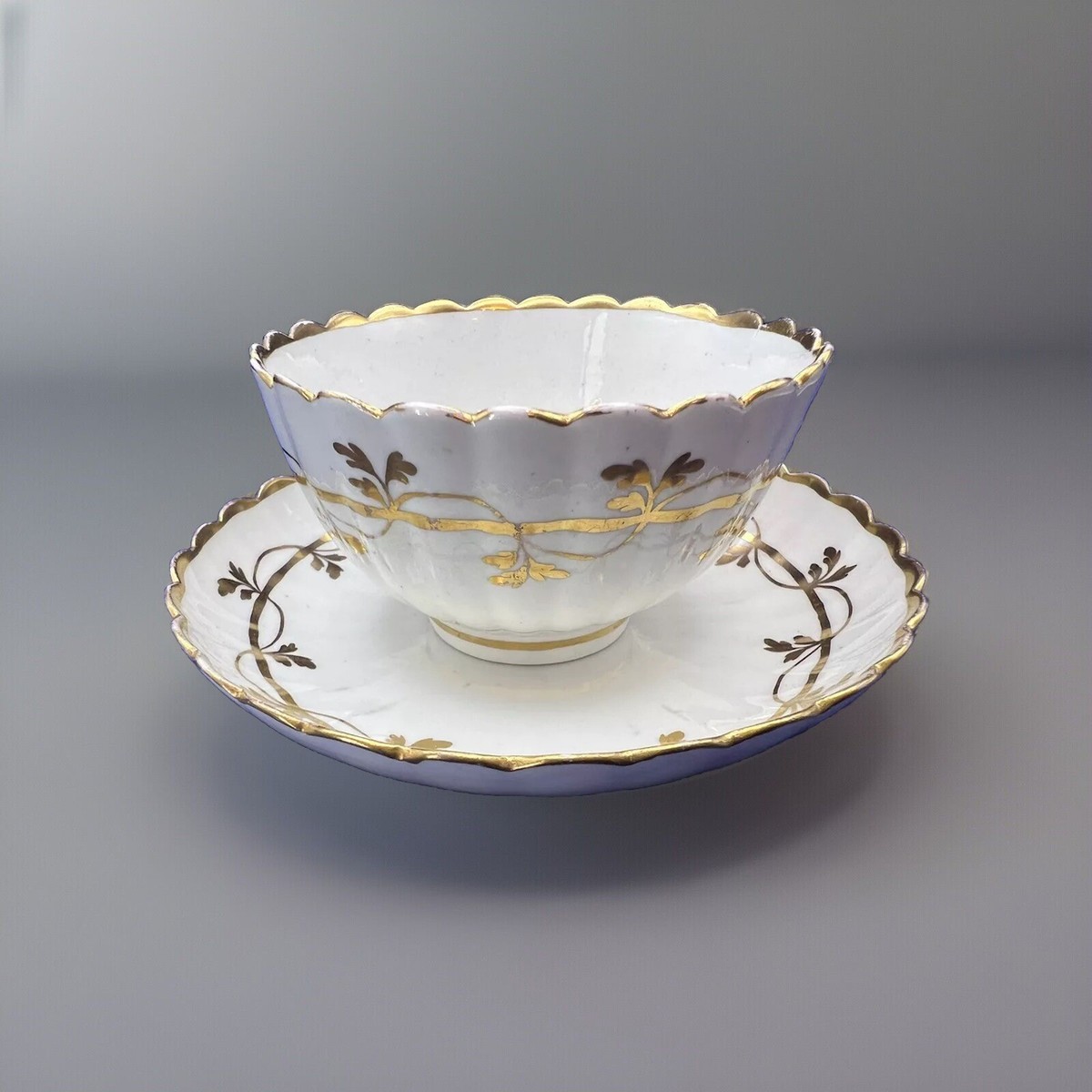 工芸品 Worcester Cup&Saucer? Antique Chamberlain Worcester Porcelain Tea Cup & Saucer, w/ Extra