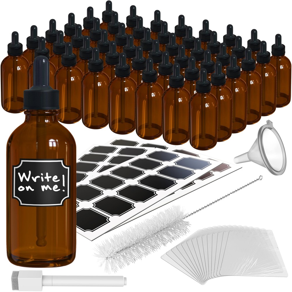 48PK Amber Glass Dropper Bottle 4 Oz | Leakproof Empty Eye Dropper Bottle | G...