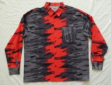 Geometric Red Black Gray Striped Long Sleeve Button Up Shirt - Large Mens Vtg