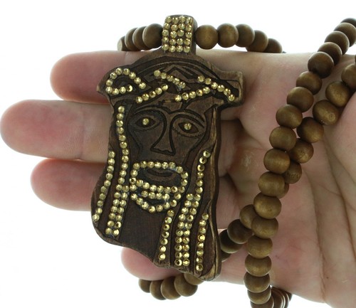 Wooden Jesus Pendant Necklace Christ 